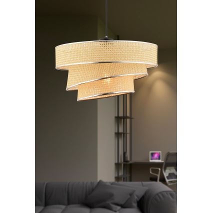 Luster na lanku COUPER 1xE27/60W/230V béžový/lesklý chróm