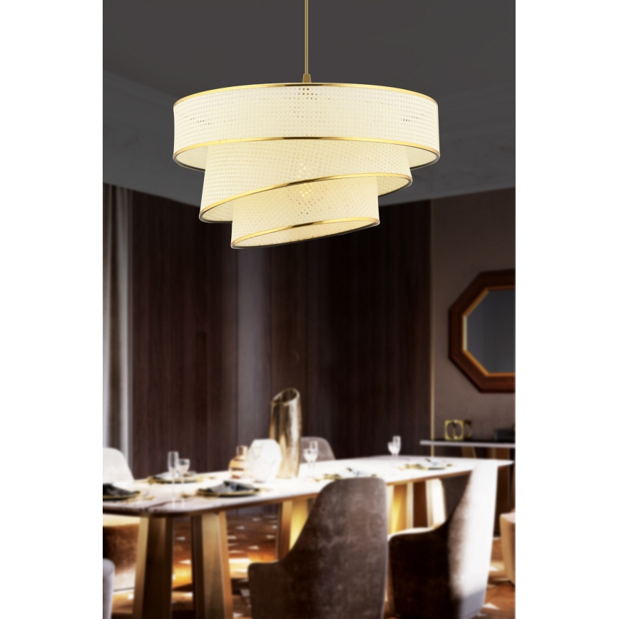Luster na lanku COUPER 1xE27/60W/230V biela/zlatá