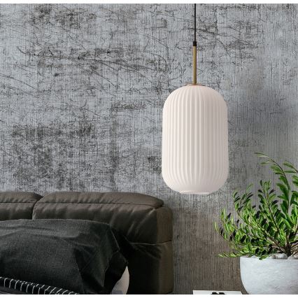 Luster na lanku CRESTO 1xE27/40W/230V biely/zlatý