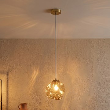 Luster na lanku CRISTAL 1xE14/15W/230V mosadz/dymová béžová