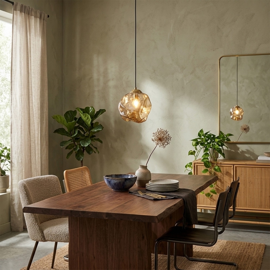 Luster na lanku CRISTAL 1xE14/15W/230V mosadz/dymovo-béžová