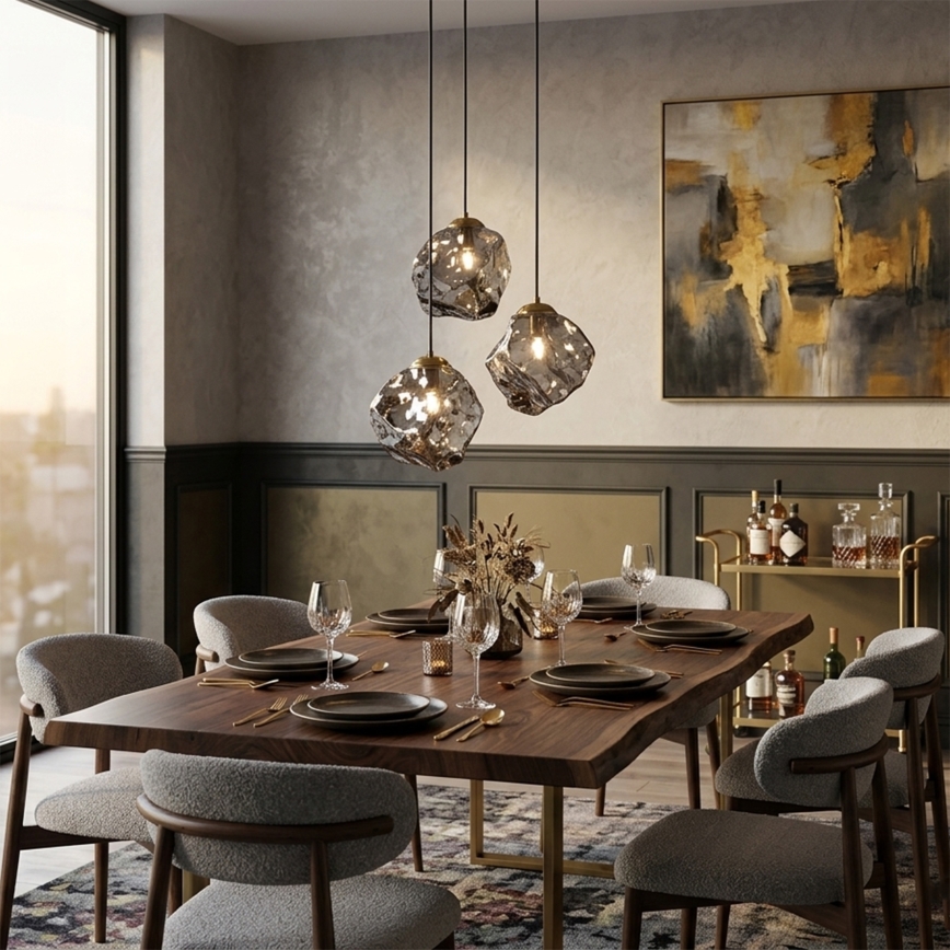 Luster na lanku CRISTAL 3xE14/15W/230V mosadz/dymová čierna