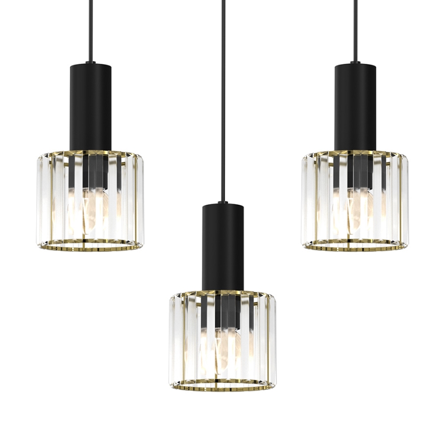 Luster na lanku CRISTAL 3xE27/60W/230V čierna