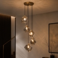 Luster na lanku CRISTAL 5xE14/15W/230V mosadz/dymová čierna