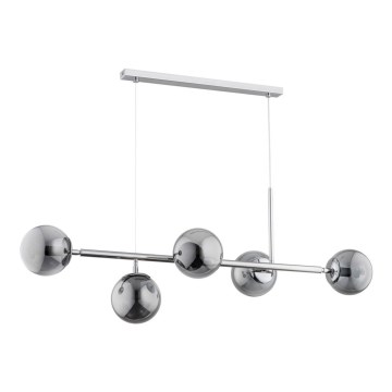 Luster na lanku DANSA 5xE14/10W/230V šedá/lesklý chróm