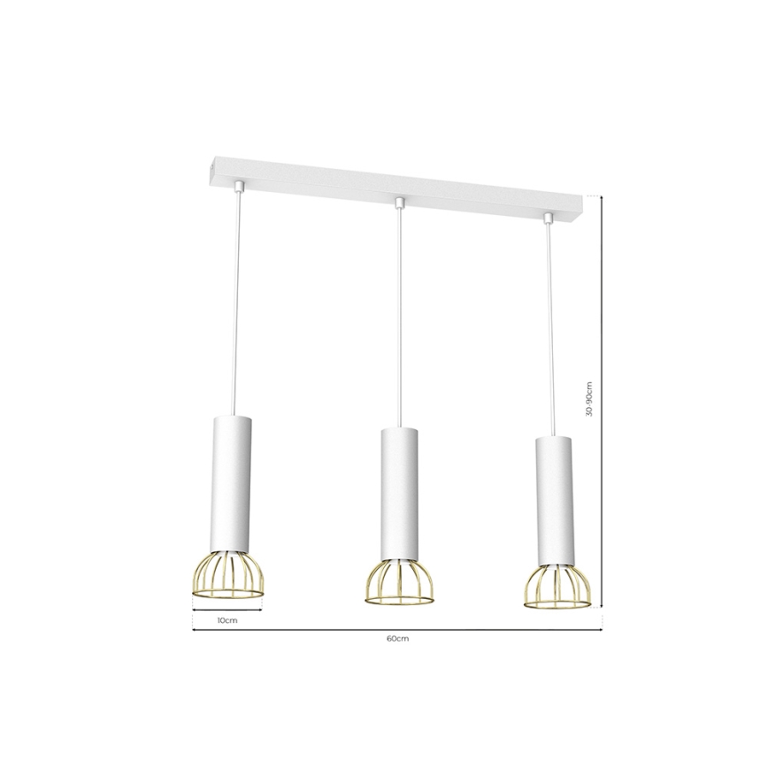 Luster na lanku DANTE 3xGU10/25W/230V biela/zlatá