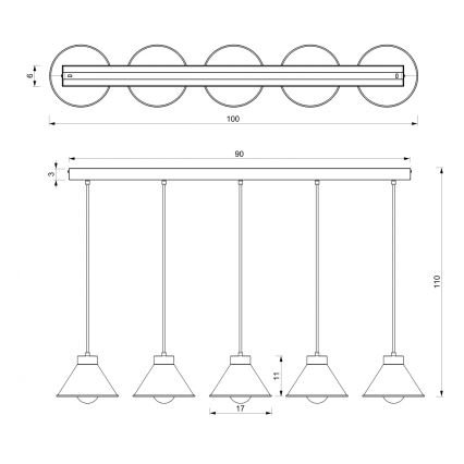 Luster na lanku DEMET 5xE27/60W/230V čierna/zlatá