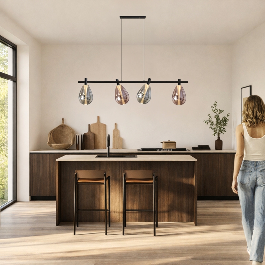 Luster na lanku DENSO 4xG9/5W/230V čierny chróm/medená