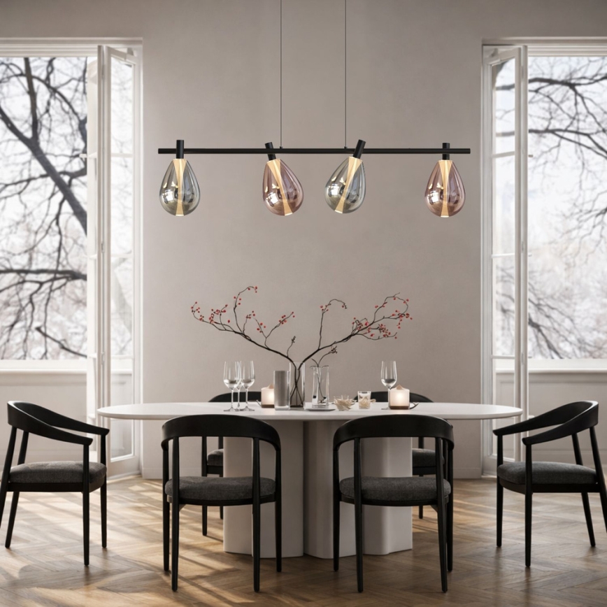 Luster na lanku DENSO 4xG9/5W/230V čierny chróm/medená