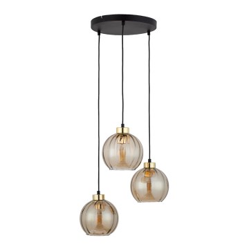 Luster na lanku DEVI 3xE27/15W/230V čierna/dymová béžová