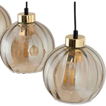 Luster na lanku DEVI 3xE27/15W/230V čierna/dymová béžová