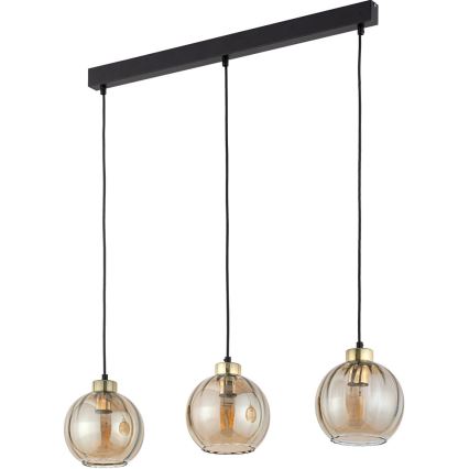 Luster na lanku DEVI 3xE27/15W/230V čierna/dymová béžová