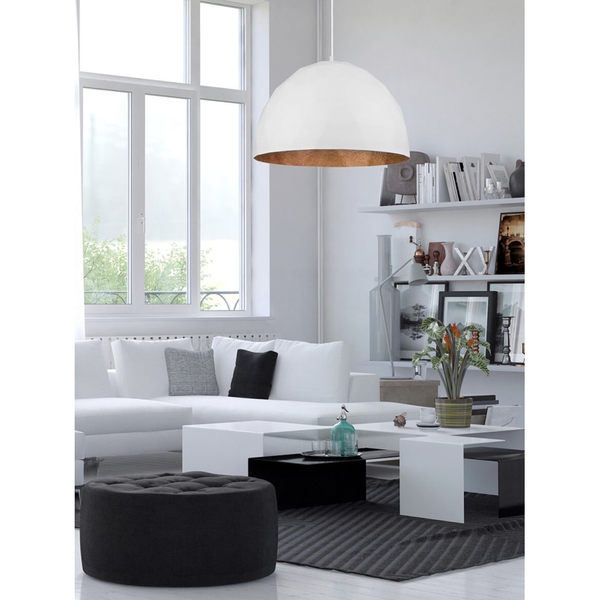 Luster na lanku DIAMENT 1xE27/60W/230V pr. 50 cm biela/medená