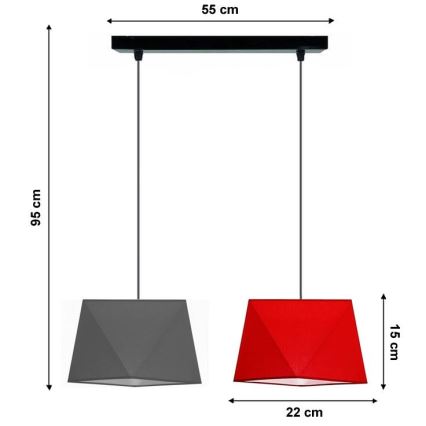 Luster na lanku DIAMENT 2xE27/60W/230V šedo-červená