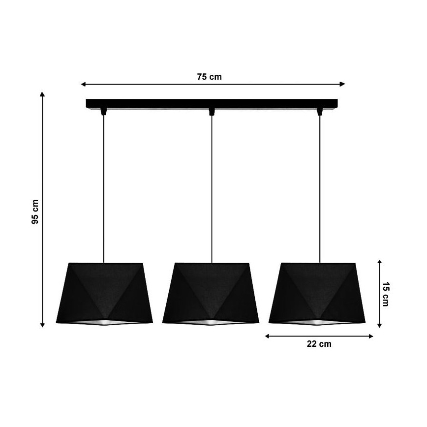 Luster na lanku DIAMENT 3xE27/60W/230V čierna