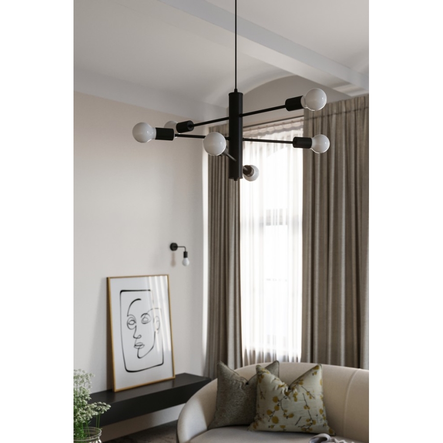 Sollux SL.0305 - Luster na lanku DUOMO 6 6xE27/60W/230V čierna