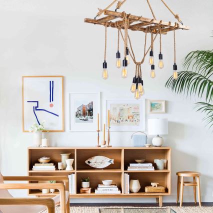 Luster na lanku EREBOS 12xE27/40W/230V hnedý