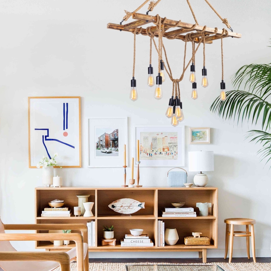 Luster na lanku EREBOS 12xE27/40W/230V hnedý