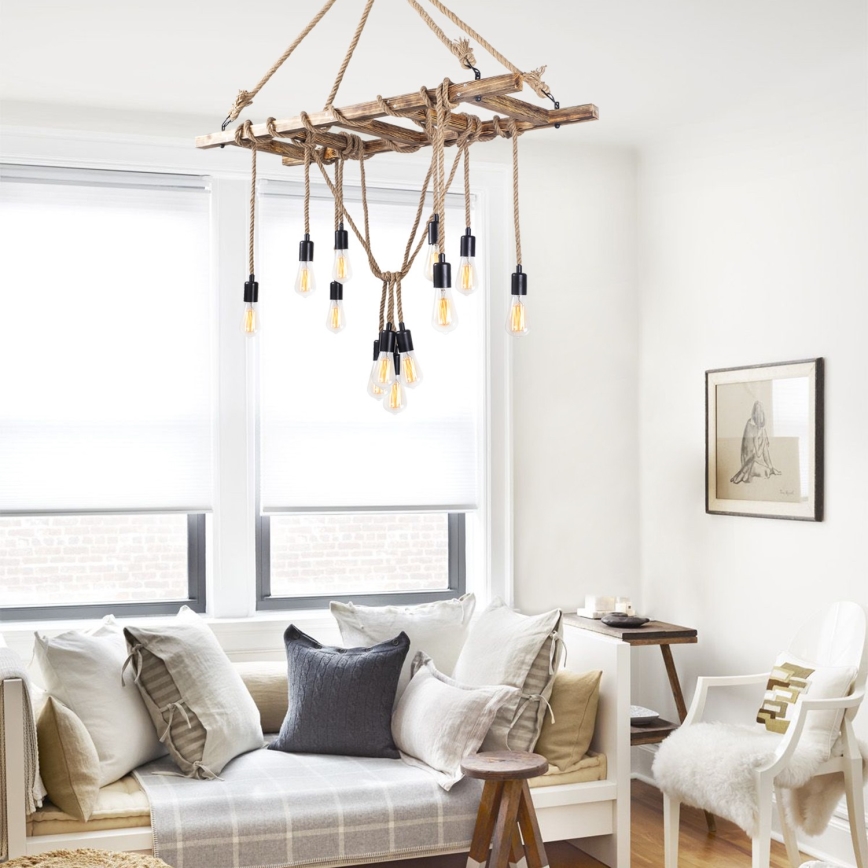 Luster na lanku EREBOS 12xE27/40W/230V hnedý