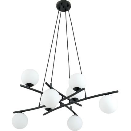 Luster na lanku ESSA 8xE14/10W/230V čierna/biela