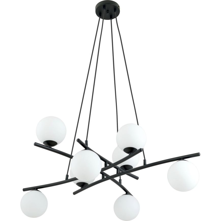 Luster na lanku ESSA 8xE14/10W/230V čierna/biela