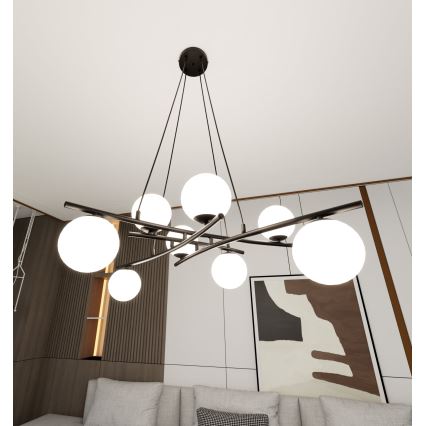 Luster na lanku ESSA 8xE14/10W/230V čierna/biela