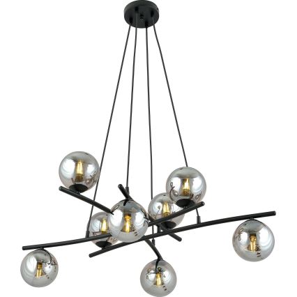 Luster na lanku ESSA 8xE14/10W/230V čierna/dymová