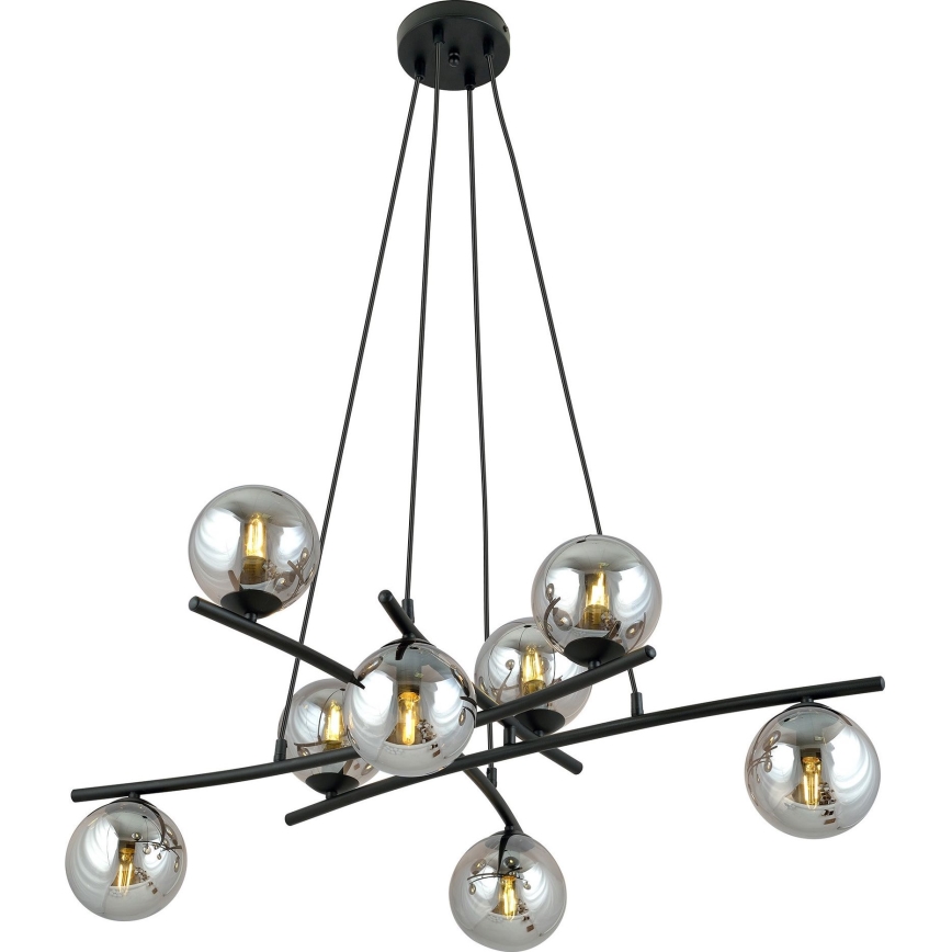 Luster na lanku ESSA 8xE14/10W/230V čierna/dymová