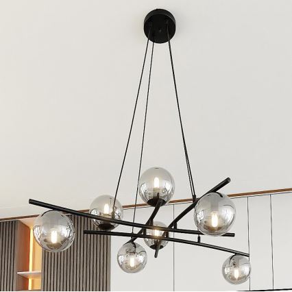 Luster na lanku ESSA 8xE14/10W/230V čierna/dymová
