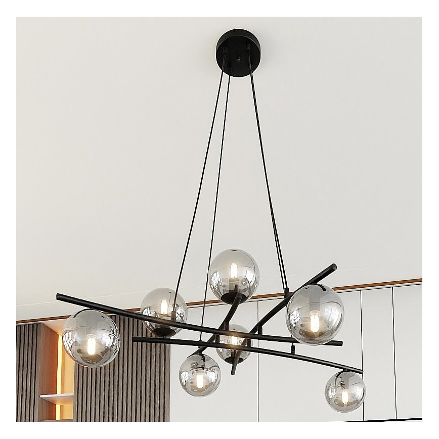 Luster na lanku ESSA 8xE14/10W/230V čierna/dymová
