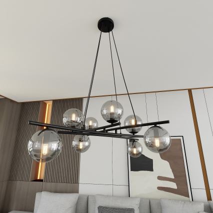 Luster na lanku ESSA 8xE14/10W/230V čierna/dymová