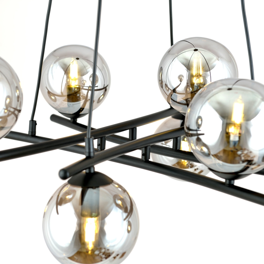Luster na lanku ESSA 8xE14/10W/230V čierna/dymová