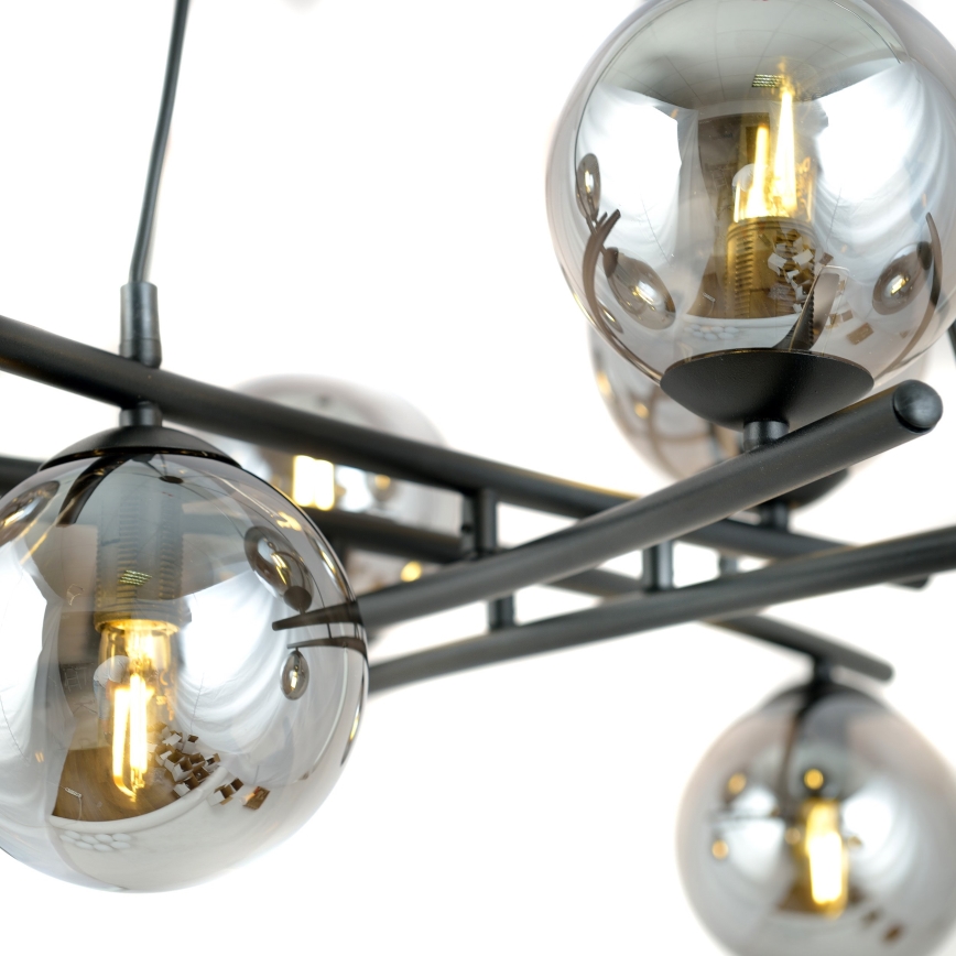 Luster na lanku ESSA 8xE14/10W/230V čierna/dymová