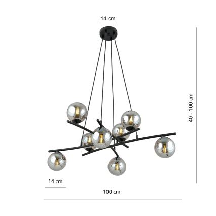 Luster na lanku ESSA 8xE14/10W/230V čierna/dymová