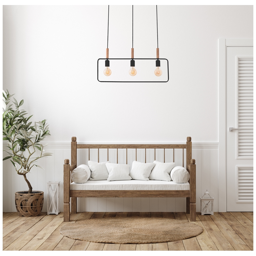 Luster na lanku FRAME 3xE27/60W/230V čierna