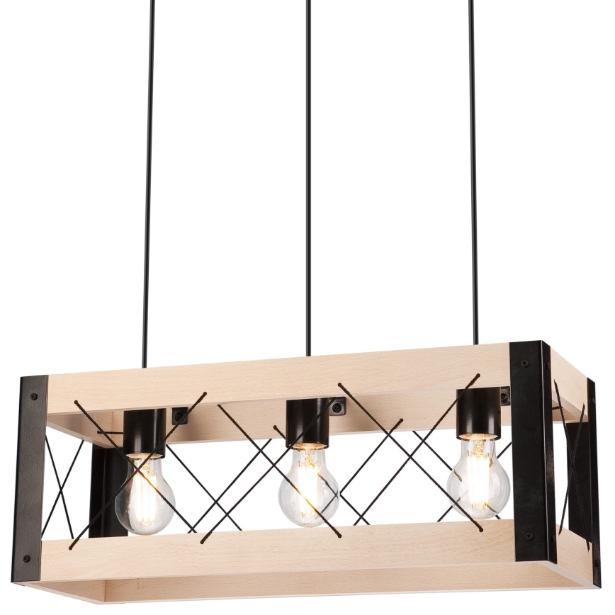 Luster na lanku FRIDA 3xE27/60W/230V čierna/béžová buk