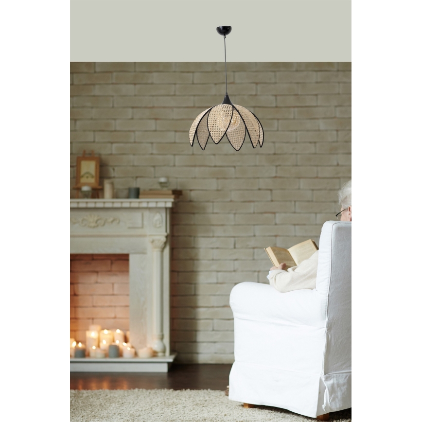 Luster na lanku FUME 1xE27/40W/230V pr. 40 cm čierna/béžová