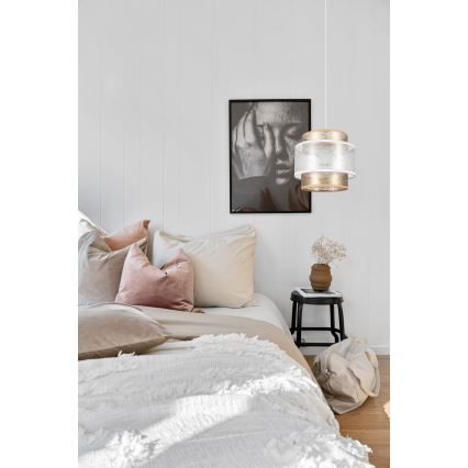 Luster na lanku GABI 1xE27/60W/230V zlatá/biela pr. 20 cm