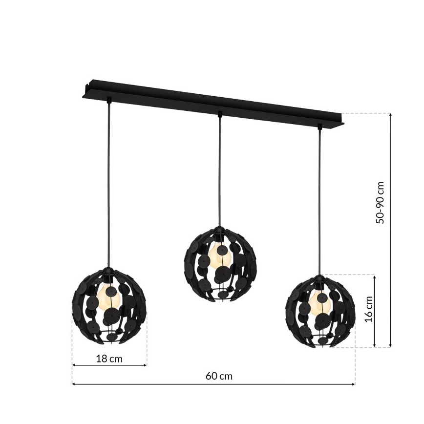 Luster na lanku GAIA 3xE27/60W/230V čierna/hnedá