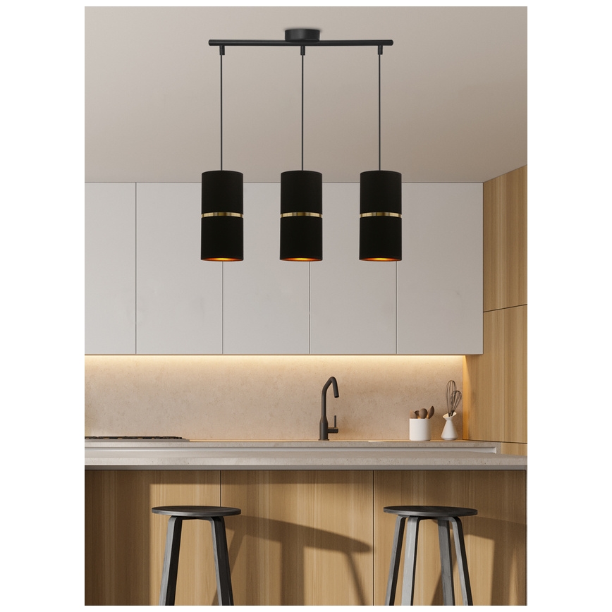 Luster na lanku GINA 3xE27/60W/230V čierna