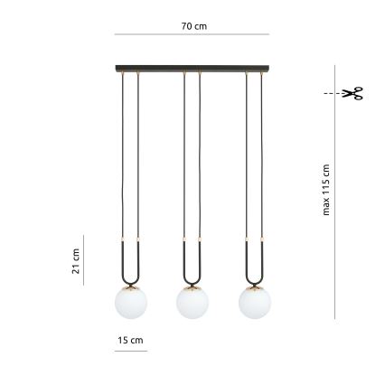 Luster na lanku GLAM 3xE14/10W/230V čierna
