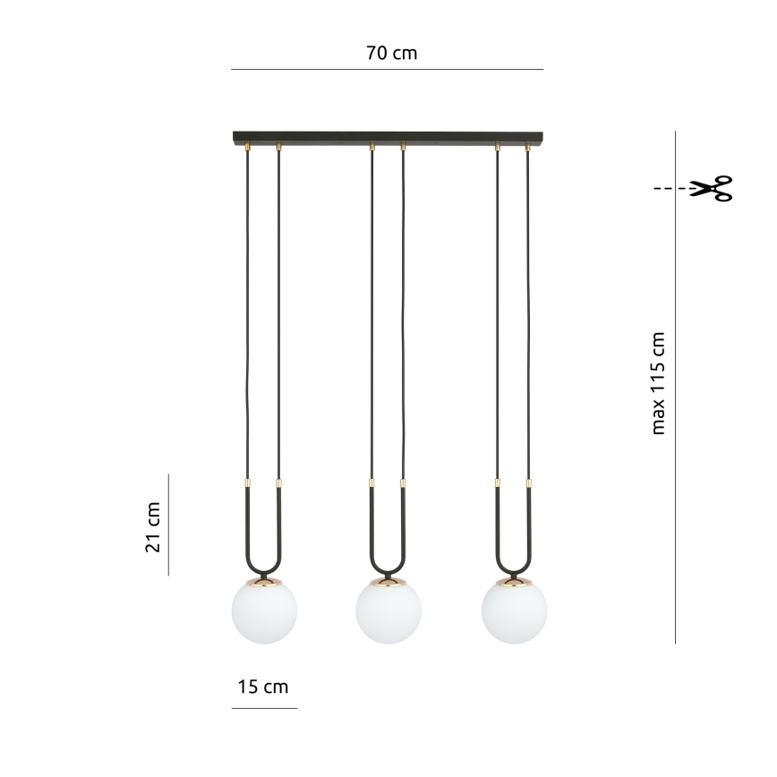 Luster na lanku GLAM 3xE14/10W/230V čierna