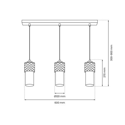 Luster na lanku GLAM 3xE27/60W/230V