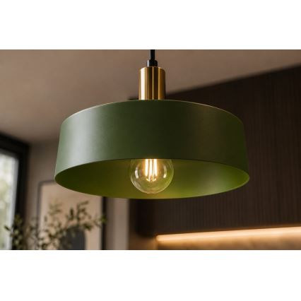 Luster na lanku HAKI 1xE27/60W/230V zelená/čierna/lesklý chróm