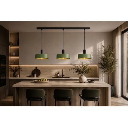 Luster na lanku HAKI 3xE27/60W/230V zelená/čierna