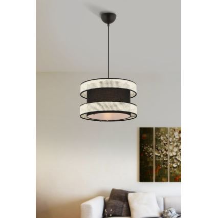 Luster na lanku HALO 1xE27/60W/230V čierna/krémová