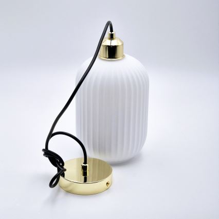 Luster na lanku HARMA 1xE27/15W/230V pr. 14 cm biela/zlatá
