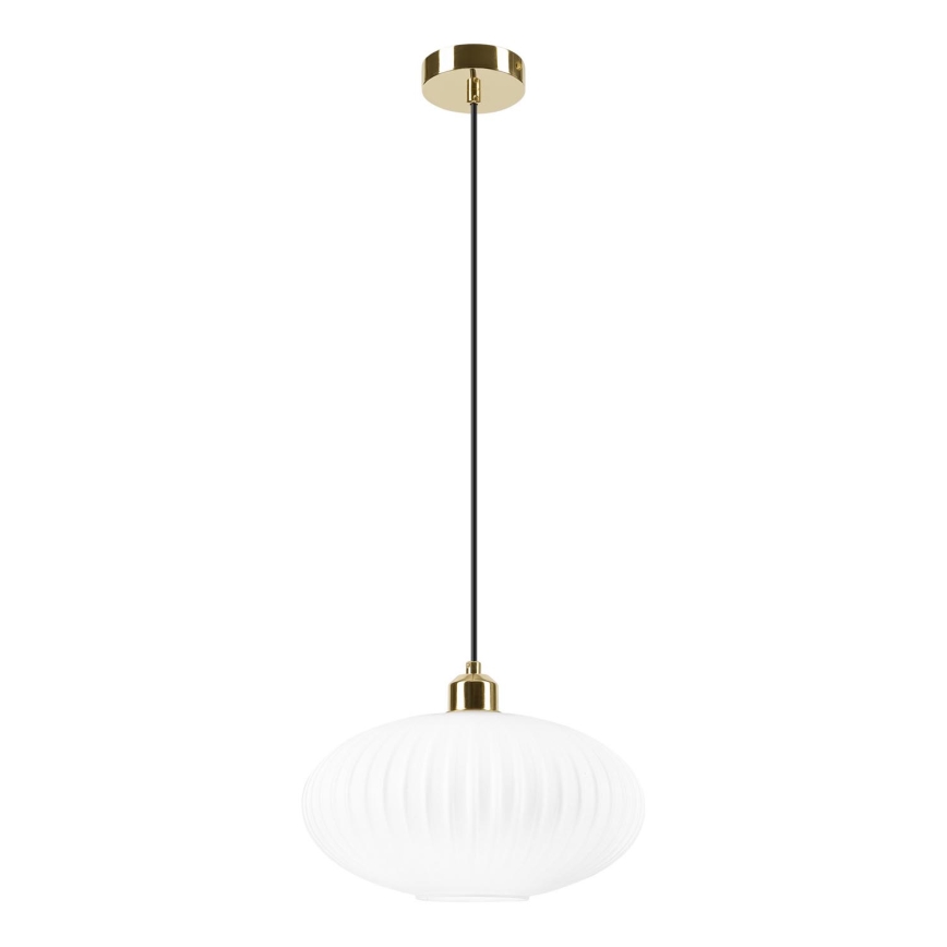 Luster na lanku HARMA 1xE27/15W/230V pr. 30 cm biela/zlatá