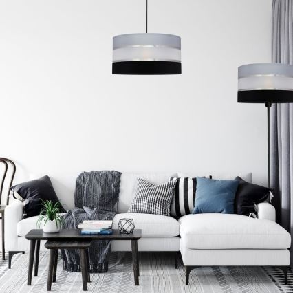 Luster na lanku HELEN 1xE27/15W/230V pr. 40 cm čierna/šedá/strieborná