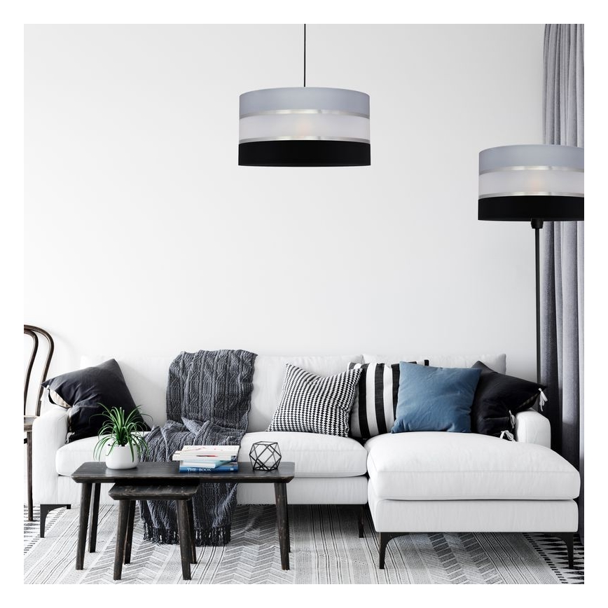 Luster na lanku HELEN 1xE27/15W/230V pr. 40 cm čierna/šedá/strieborná